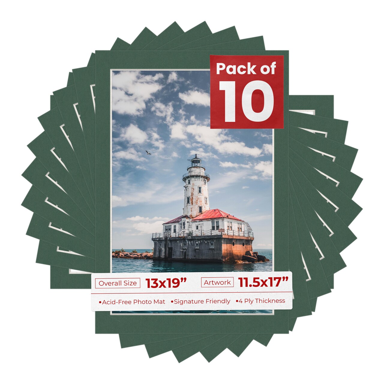 Hunter Green Mat Board for 13x19 Frames - Fits 11.5x17 Photos